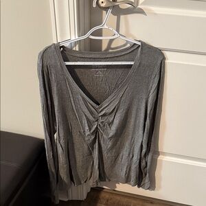torrid Gray V-Neck Gathered Front Long Sleeve Top